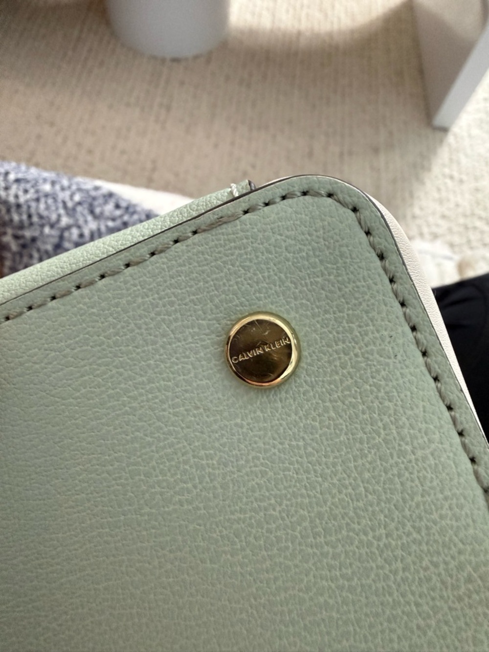 Calvin Klein Camille Lock Satchel Beige/Mint Green - Picture 10 of 16